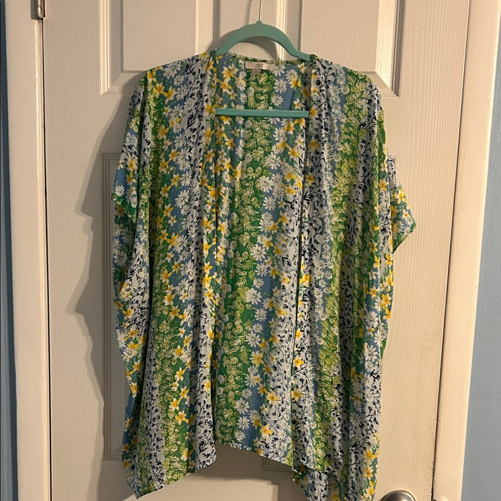 LOFT Floral Kimono Top - Blue, Green, Yellow
